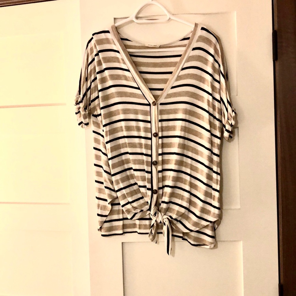 Striped button up with tie front tshirt